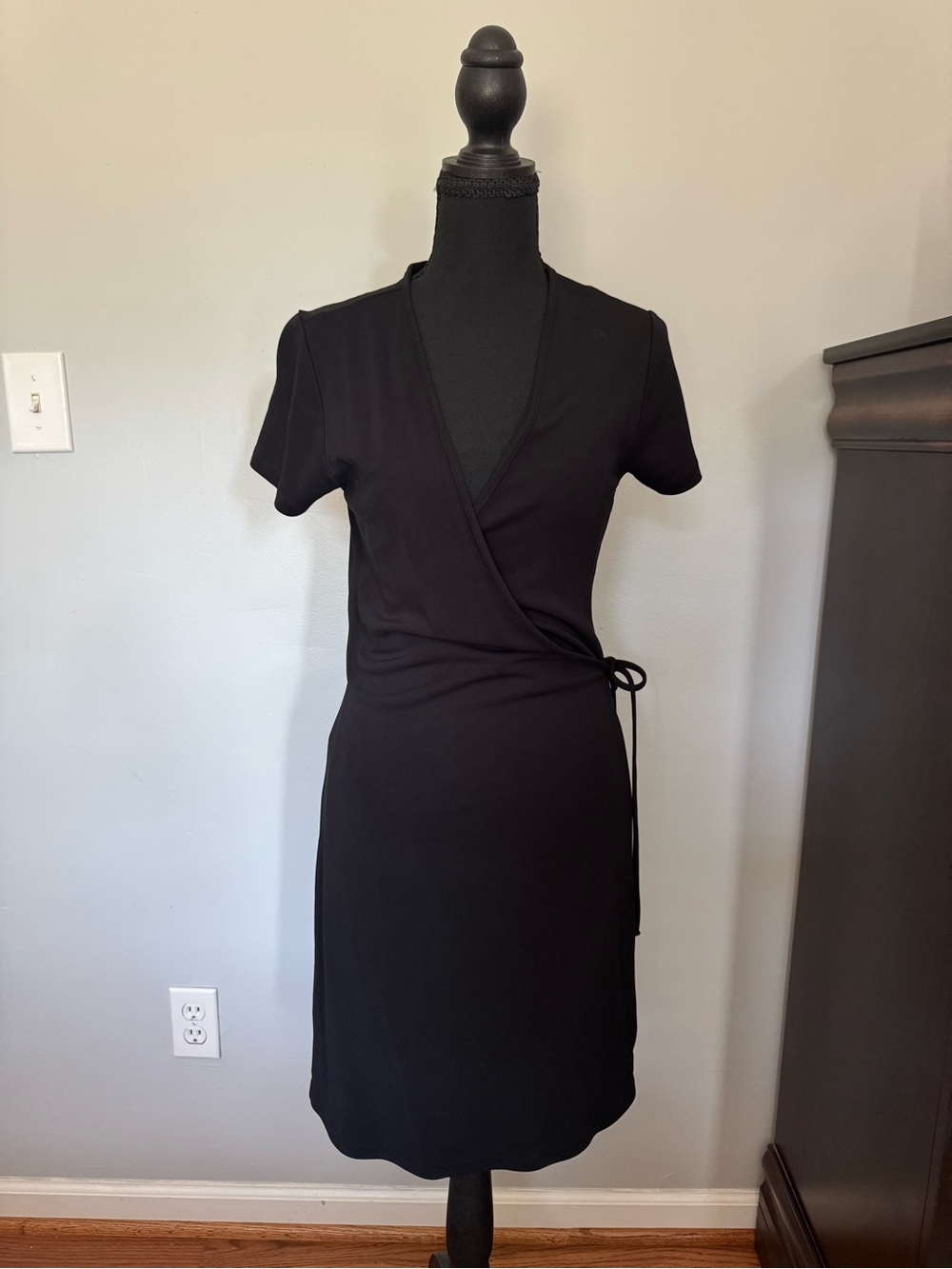 The Limited Black Short-Sleeve Wrap Dress